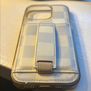 Light Blue and White Checkered IPhone 14 Pro Walli Case with Stand
